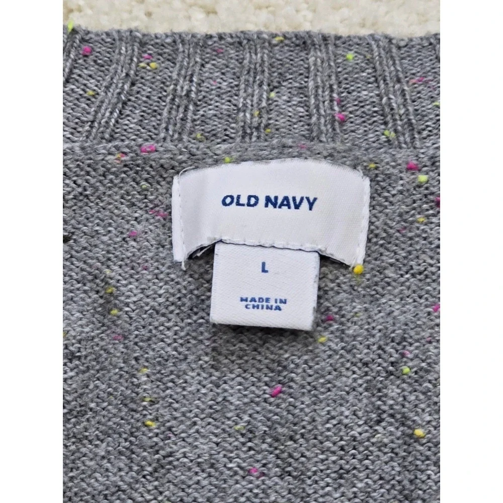 OLD NAVY Womens Size L Gray Speckled‎ V Neck Long Sleeve Sweater